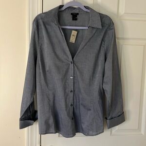 NWT: Ann Taylor women’s blue blouse with collar and roll cuffed sleeves